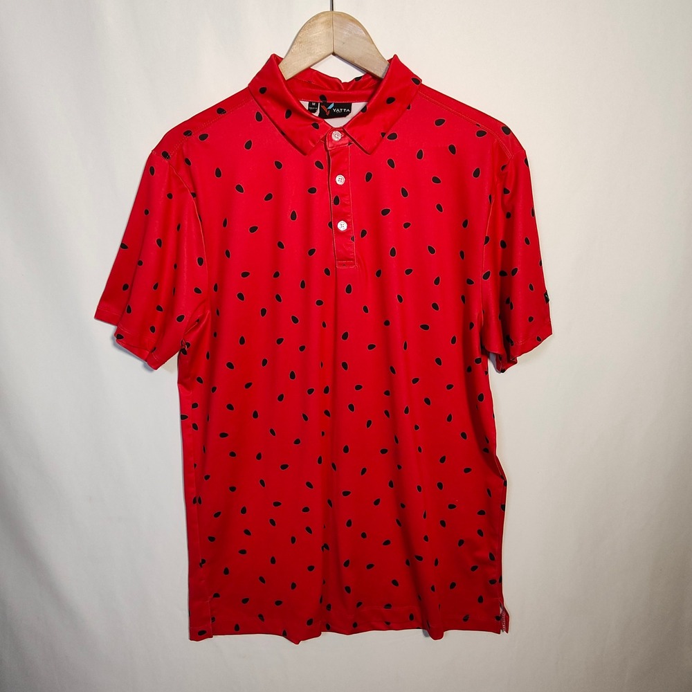 Yatta Golf Polo Men's Medium Red Pattern Performance Stretch Short Sleeve
